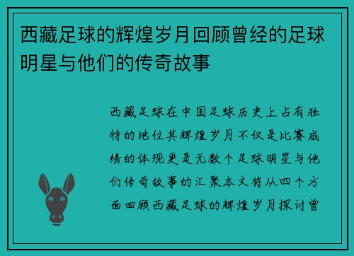 西藏足球的辉煌岁月回顾曾经的足球明星与他们的传奇故事